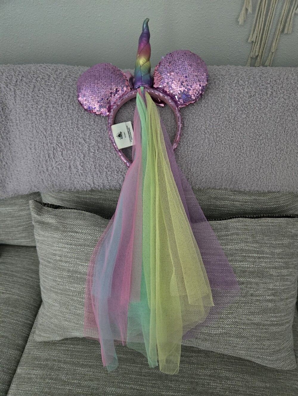 Disney Pink Sequin Unicorn Ear Headband with Pastel Tulle